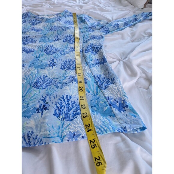 X by GOTTEX Top Womens L Blue White Ruffle Mesh Beach Long Slv Crew Shirt UPF50 - Picture 10 of 10